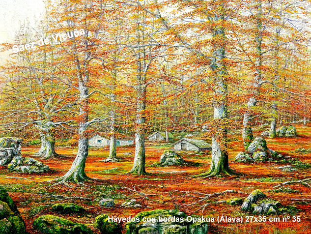 Hayedos con Bordas Opakua (Álava) 27x35 cm nº 35 Óleo Lienzo Paisaje