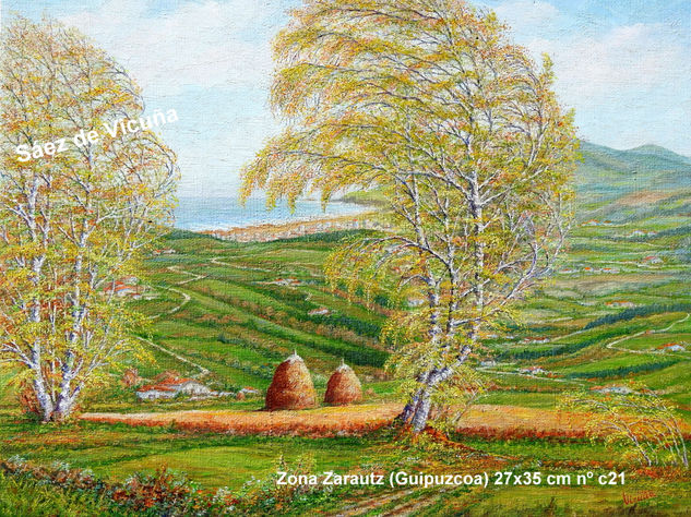 Zona Zarautz Guipúzcoa 27x35 cm nºc21 Óleo Lienzo Paisaje