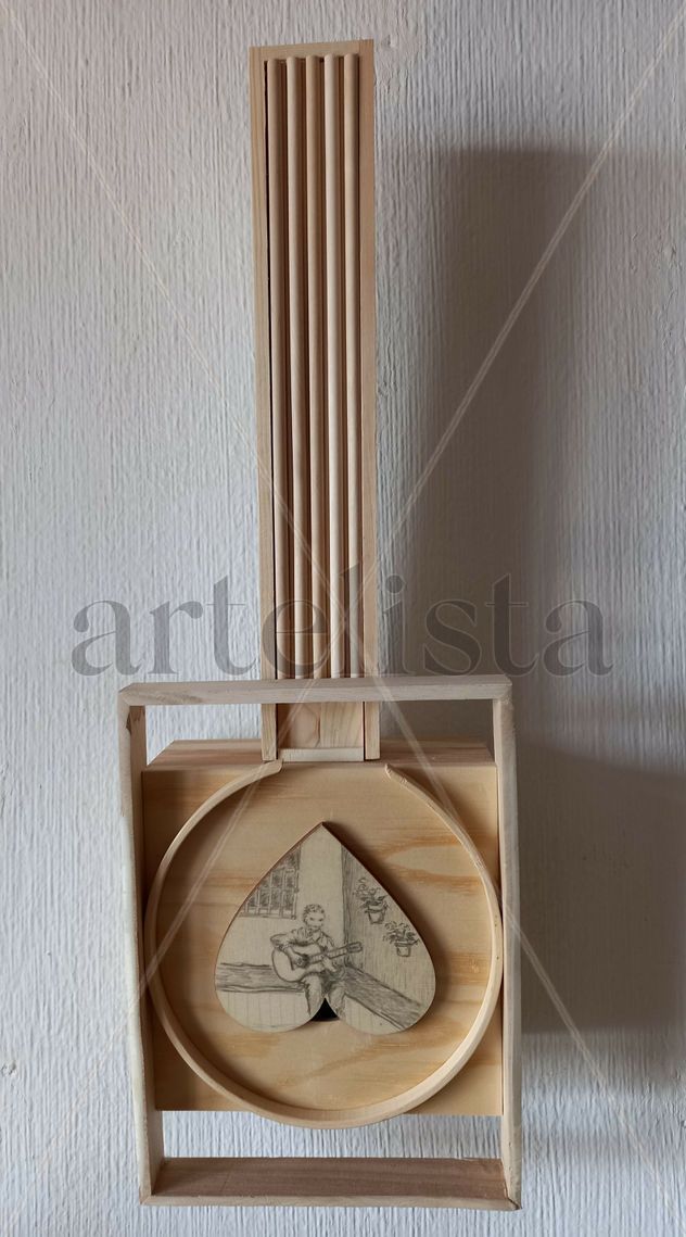 Dibujo a lápiz sobre guitarra abstracta (colaboración).