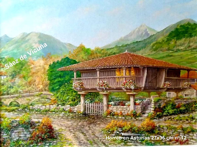 Hórreo en Asturias 27x35 cm nº 12 Óleo Lienzo Paisaje