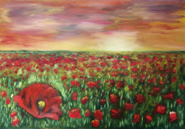 Atmmanecer en un campo de flores