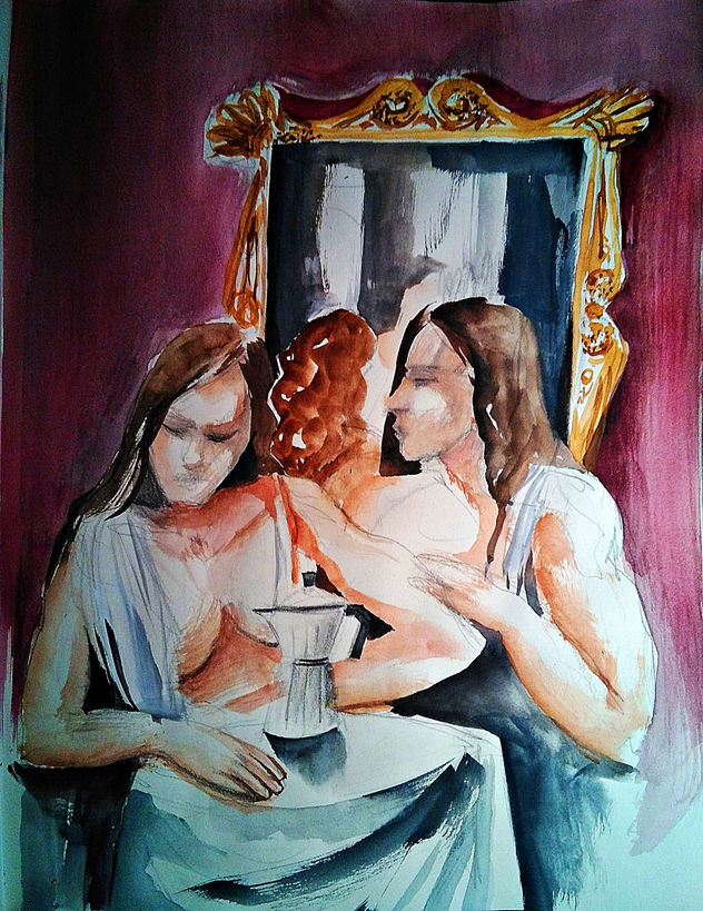 Dos mujeres con cafetera