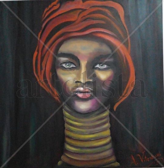 MUJER JIRAFA NDEBELE Oil Canvas Portrait