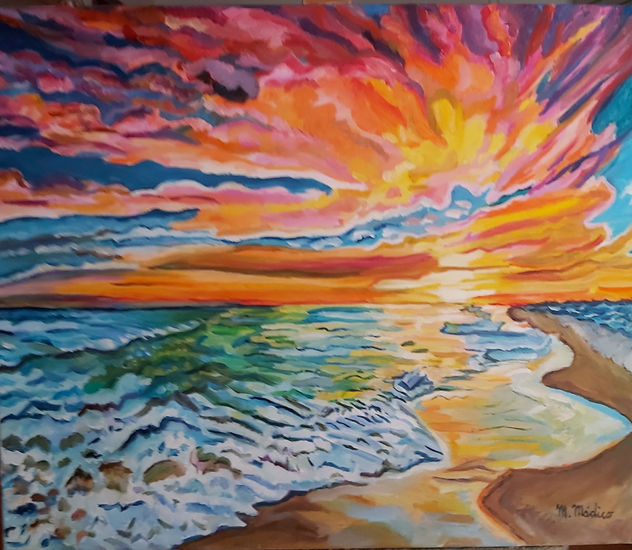 Atardecer  a la orilla del mar (Polinesia) Oil Canvas Marine Painting