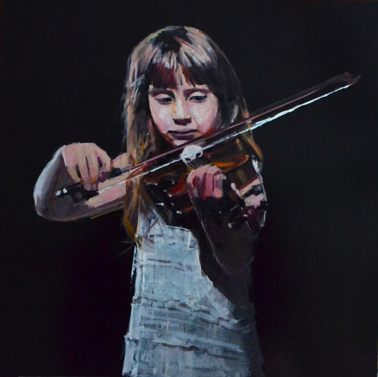 Las niña con violin Oil Panel Portrait