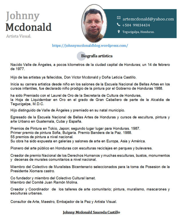 BIOGRAFIA PINTOR HONDUREÑO, JOHNNY MCDONALD
