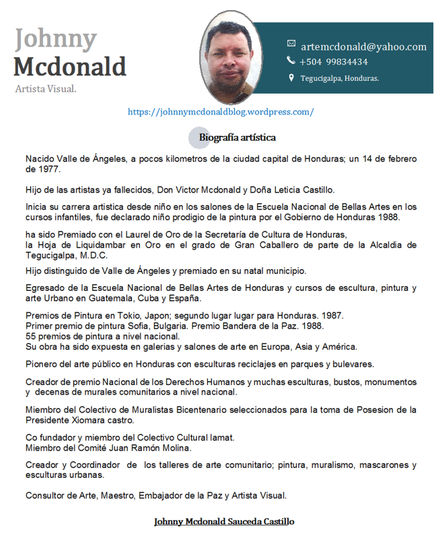 BIOGRAFIA PINTOR HONDUREÑO, JOHNNY MCDONALD 