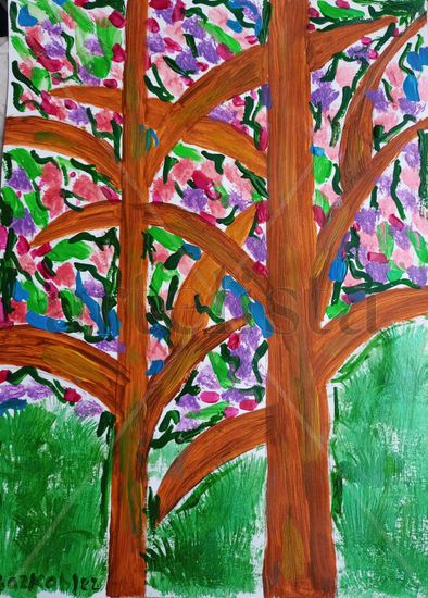 Primavera apareciendo en el bosque Acrylic Paper Landscaping