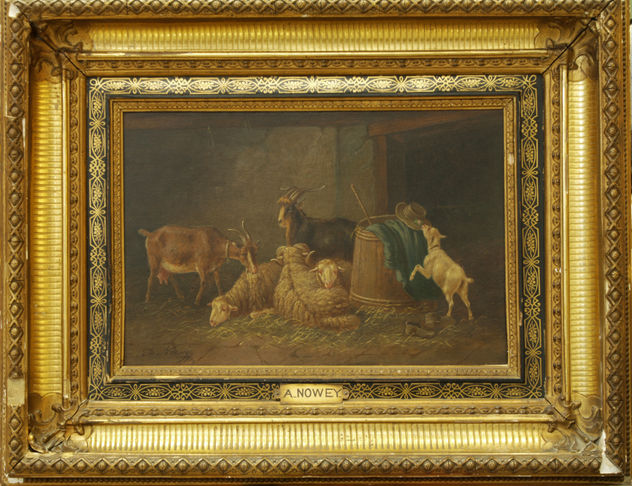 Composición bucólica con cabras  y ovejas