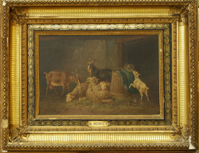 Composición bucólica con cabras  y ovejas Oil Panel Animals