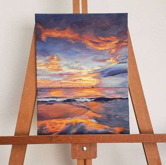 El atardecer en el puerto Oil Canvas Landscaping