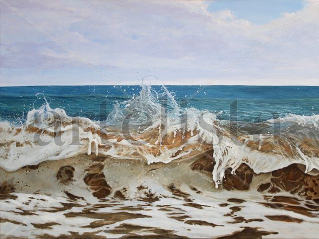 WAVE. SPLASHES. Oil Canvas Marine Painting