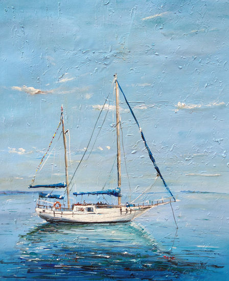 Velero azul Acrylic Canvas Marine Painting