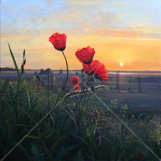 POPPIES. DAWNING. Oil Canvas Landscaping