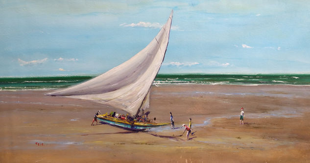 Velero, hacía el mar Acrylic Canvas Marine Painting