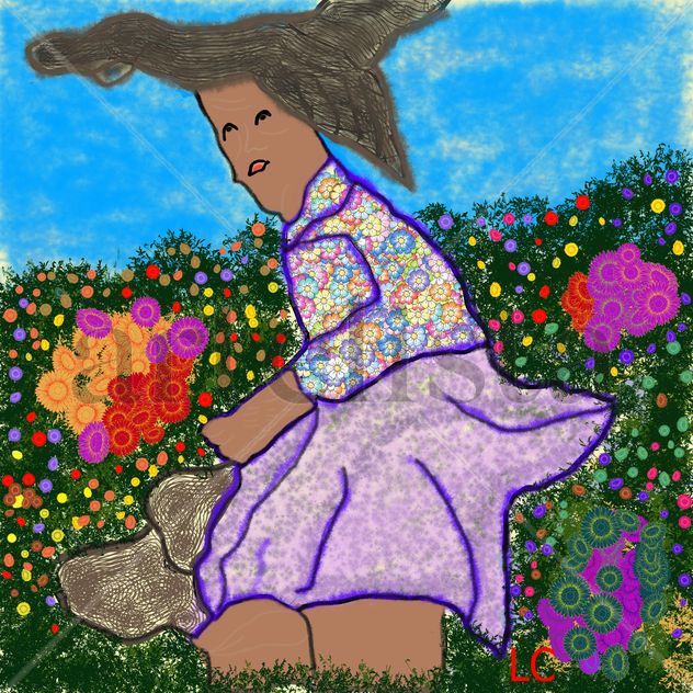 OBRA VISION PISO MUJER SOBRE GRAMA CON FLORESMA