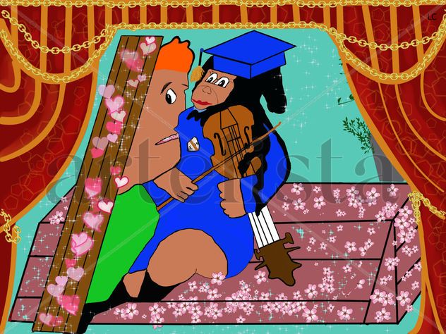 OBRA VISION PISO PATIDO MONA CHIMPACE TOCANDO INSTRUMENTO MUSICAL