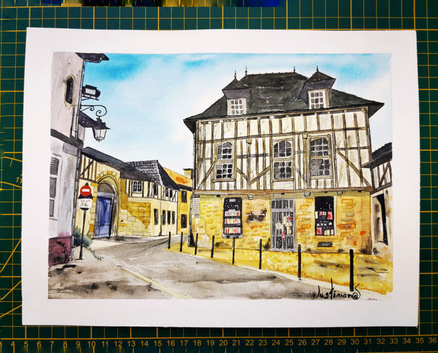 Troyes France Acuarela Papel Paisaje