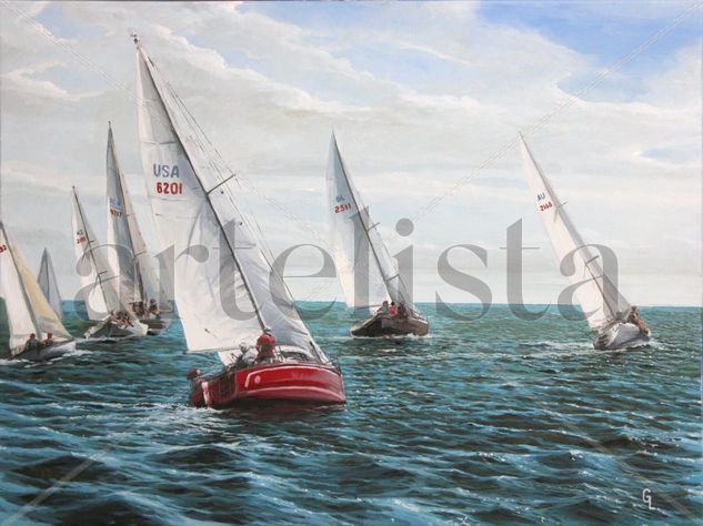 REGATTA (YACHT RACING) Oil Canvas Marine Painting