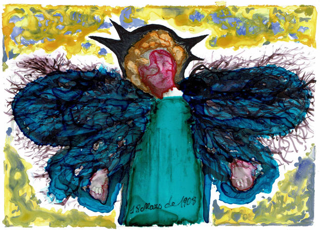 NIÑA LIBÉLULA Mixed media Paper Figure Painting