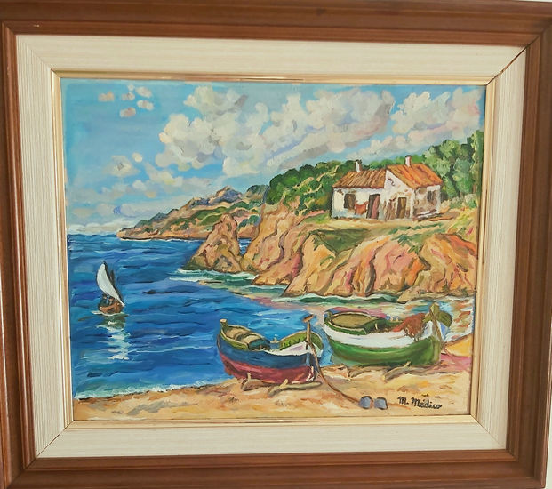 Aldea ,Pesquera,Junto a la Costa (España) Oil Canvas Marine Painting