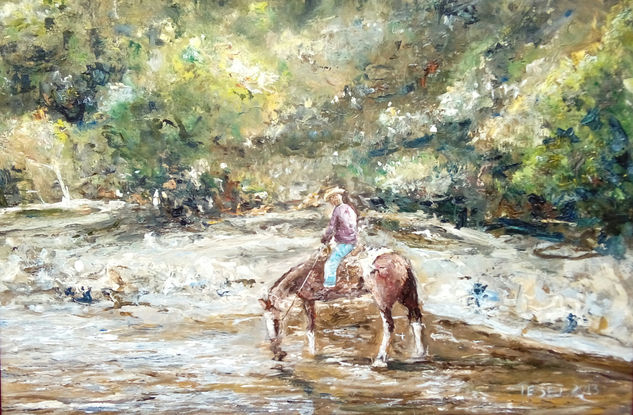 Caballo tomando agua Acrylic Canvas Animals