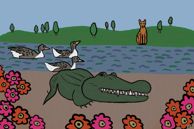 El cocodrilo sale del agua