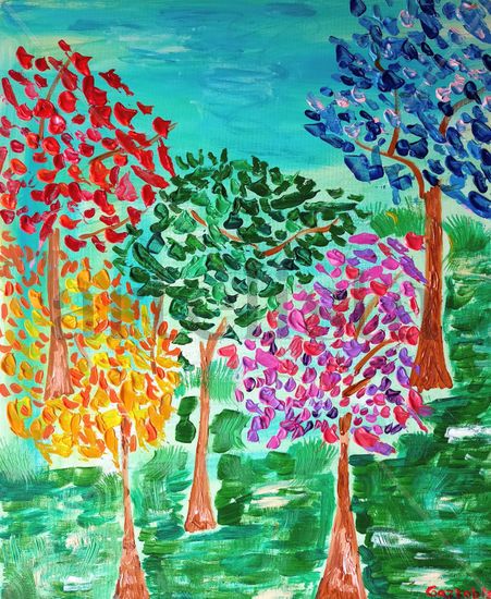 Bosque colorido Acrylic Canvas Landscaping