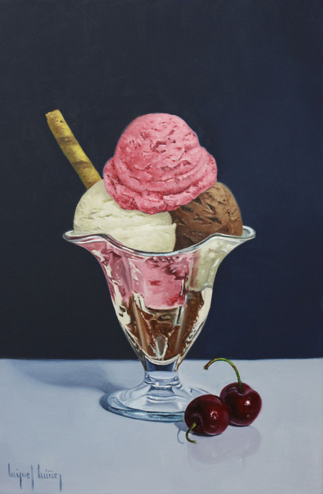 "Copa helada con cerezas"
