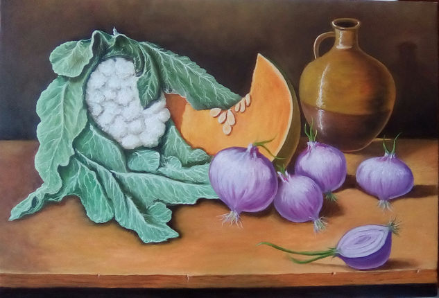 Bodegón con cebollas 60x40cm Óleo Lienzo Bodegones