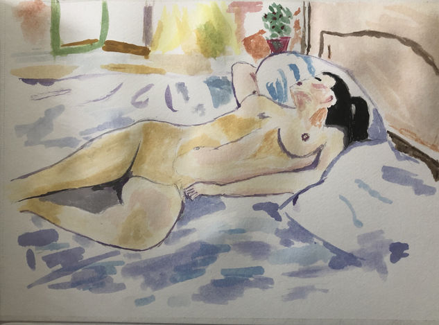 Mujer acostada Watercolour Paper Nude Paintings