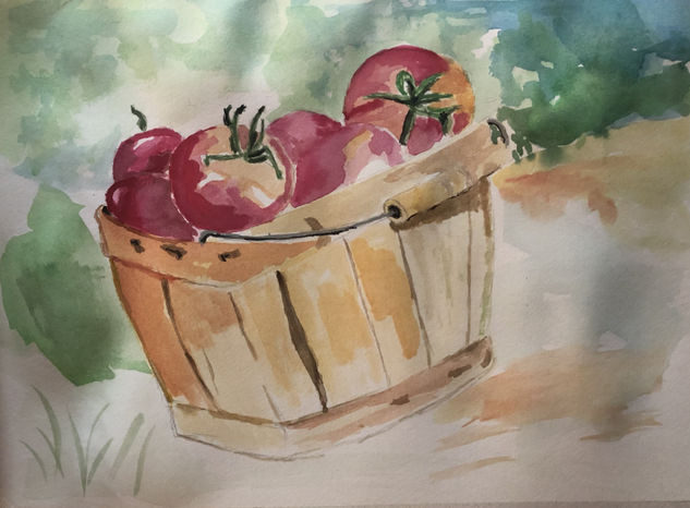 Cesto de Tomates Watercolour Paper Still Life Paintings