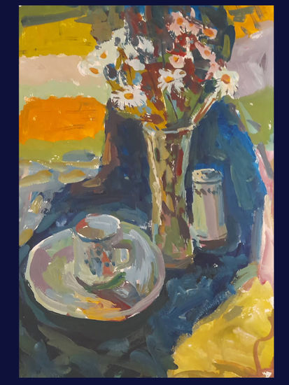 summer tea party Gouache Paper Still Life Paintings