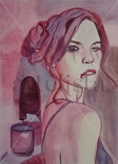 Entre luz morada y azul Watercolour Paper Portrait