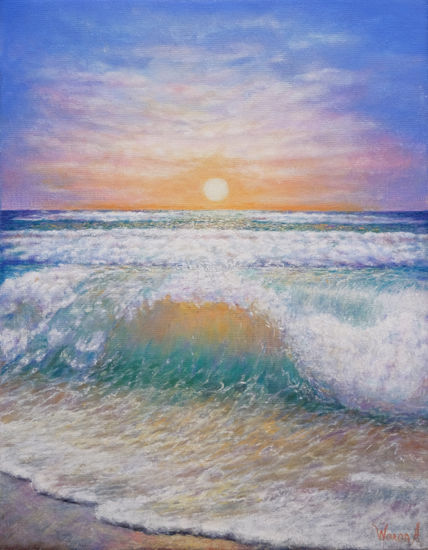 Anastasia Woron:"La Puesta del Sol"-Óleo Original Firmado ( 30x40 cm.)2022 Oil Canvas Marine Painting