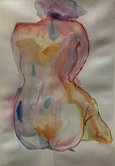 Mujer de espaldas Watercolour Paper Nude Paintings