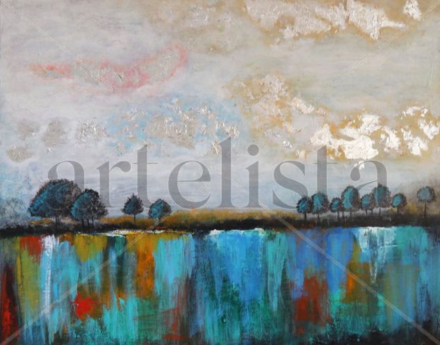 Trees at the horizon Landscape Painting on Canvas Acrylic Panel Landscaping