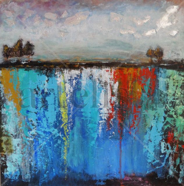 Silver Sky Nature Landscape Painting On Canvas Board