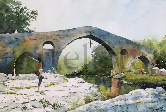 Puente Romano (Cangas de Onis) Watercolour Paper Landscaping