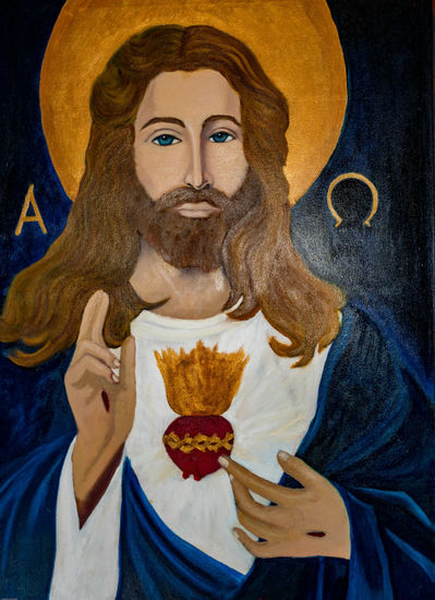 Sagrado Corazon de Jesús Óleo Lienzo Retrato