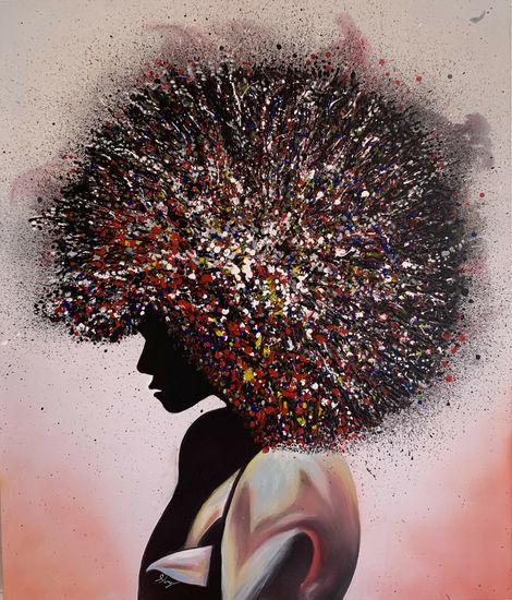 Afro Oil Panel Figure Painting