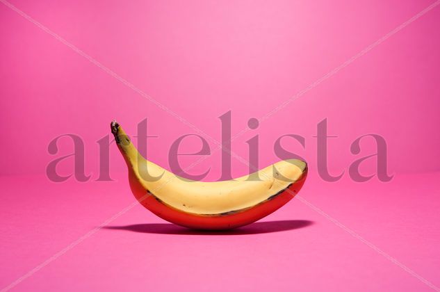 Banana on pink background Bodegones Color (Digital)