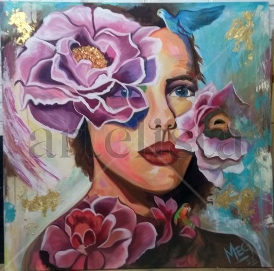 Retrato mujer Flor Acrylic Canvas Portrait