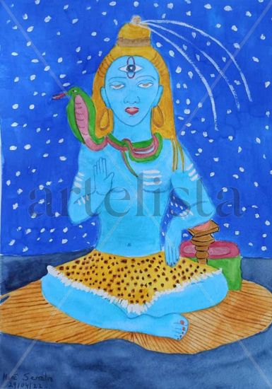 Shiva sentado Watercolour Paper Portrait