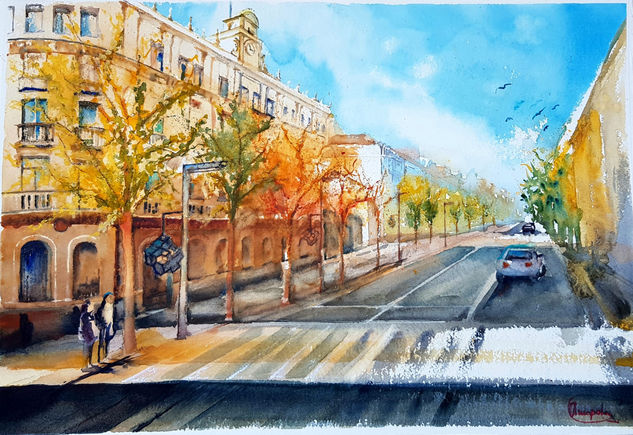 Gran Vía en otoño, Granada Acuarela Papel Otros