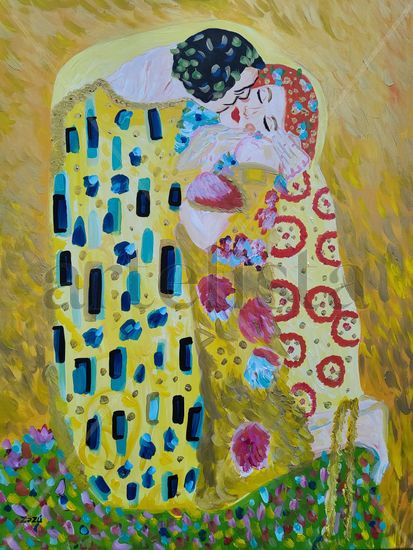 Los amantes "el beso". Acrylic Canvas Figure Painting