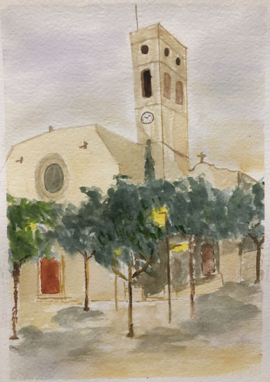 Iglesia de Sant Esteve Acuarela Papel Paisaje