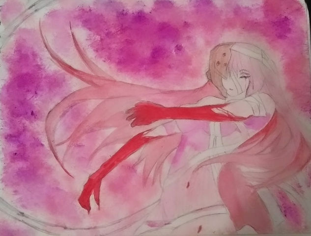 Elfen Lied, una sangrienta historia. Acuarela Papel Retrato