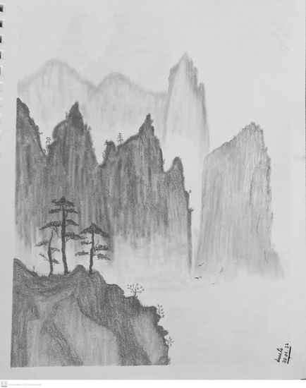 Mountains and fog Charcoal