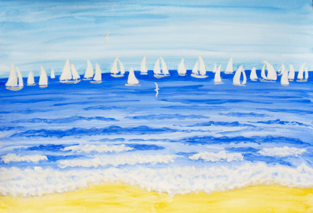 White regatta 2 Watercolour Paper Marine Painting